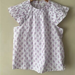 J. Crew woman White and Purple Floral Blouse sz M